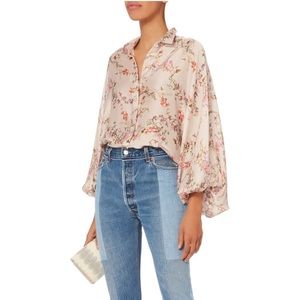 ALEXIS *Nicolette* ivory floral dramatic sleeve button down blouse top XS